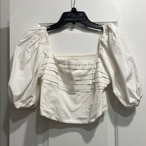 Abercrombie & Fitch Cream Puff Sleeve Crop Blouse